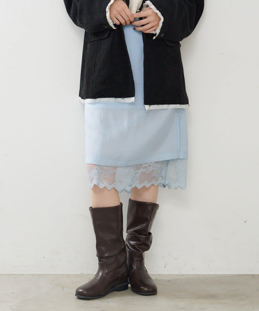 緞面蕾絲中長裙套裝