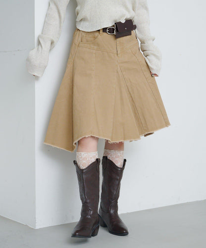 破洞不對稱中長裙