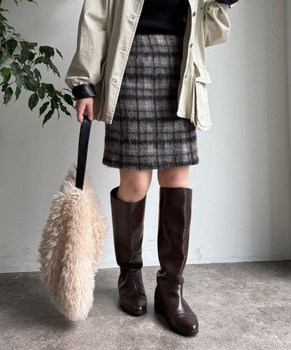 毛絨格紋迷你裙
