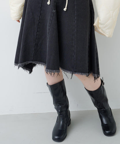 破洞不對稱中長裙