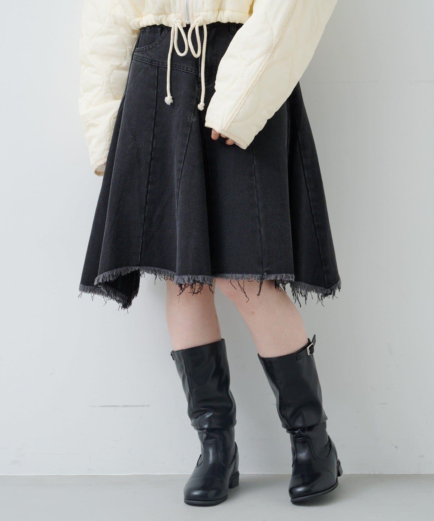 破洞不對稱中長裙