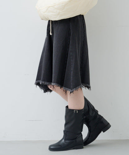 破洞不對稱中長裙