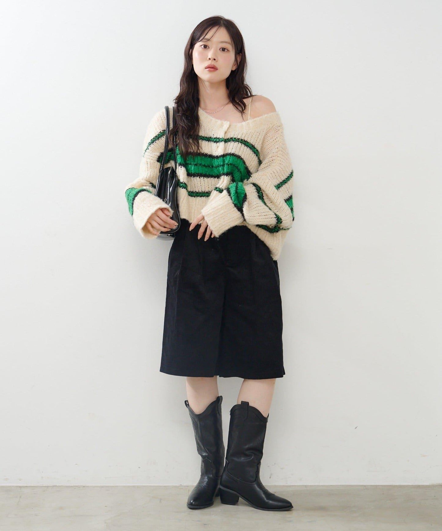 【Kastane】條紋仿馬海毛針織衫