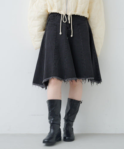 破洞不對稱中長裙