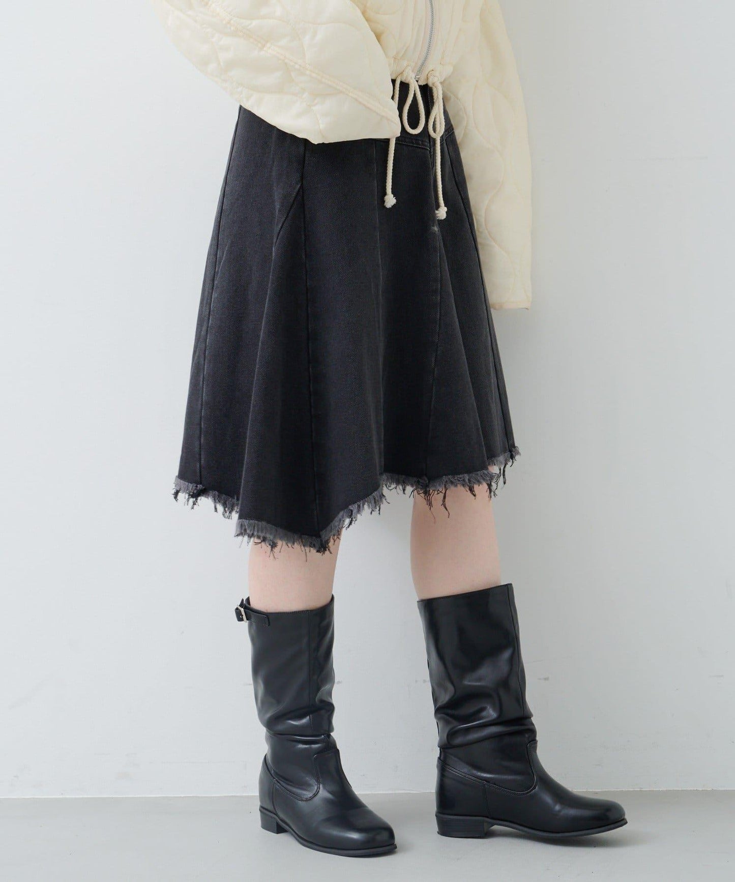 破洞不對稱中長裙