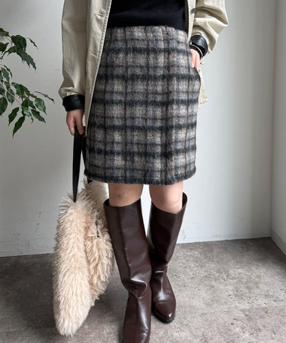 毛絨格紋迷你裙