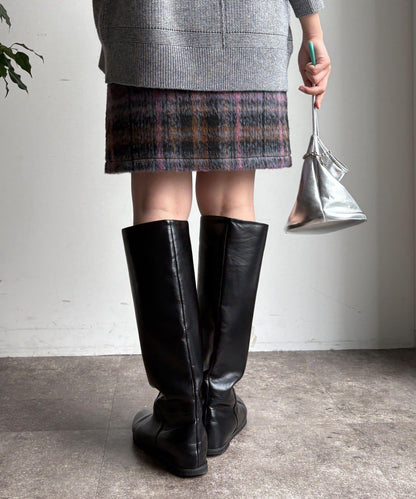 毛絨格紋迷你裙