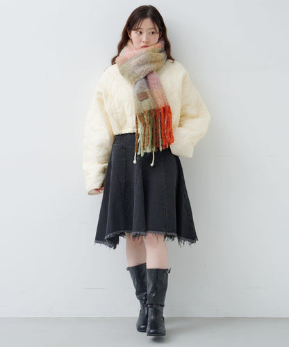 破洞不對稱中長裙