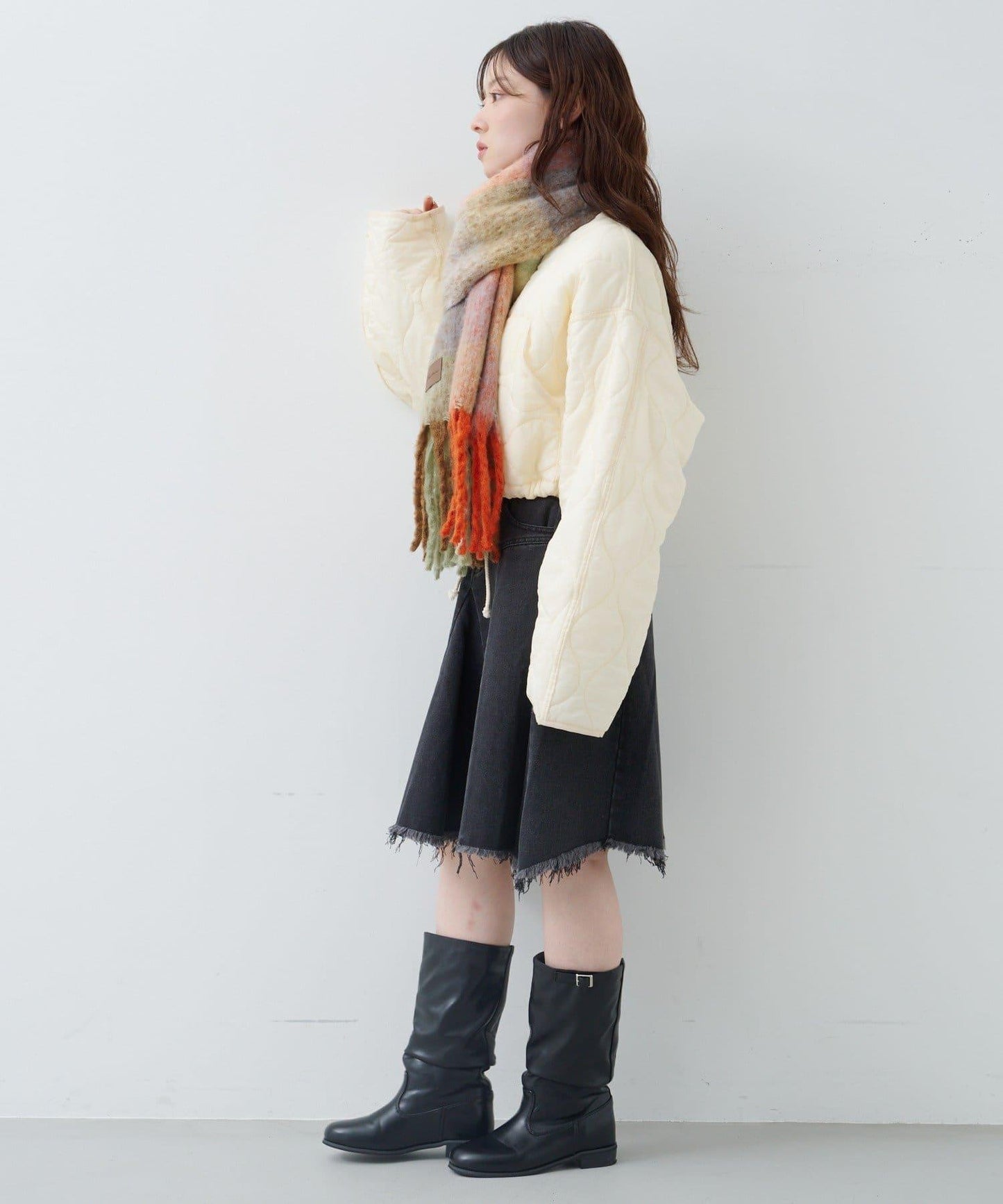 破洞不對稱中長裙