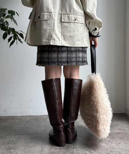 毛絨格紋迷你裙