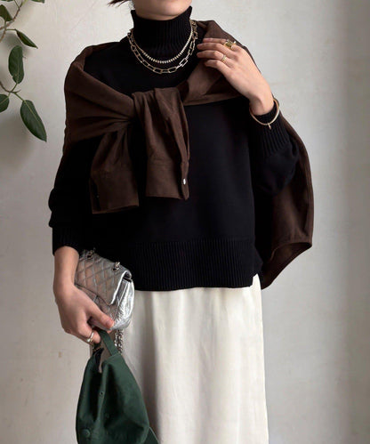 側開叉高領針織衫