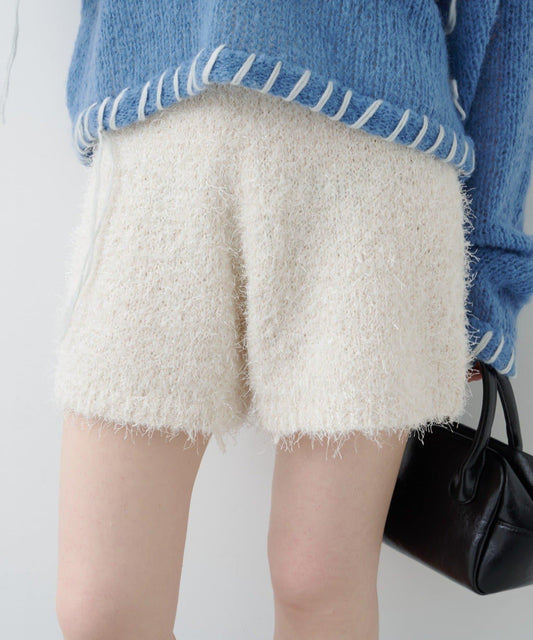 亮絲毛絨針織短褲