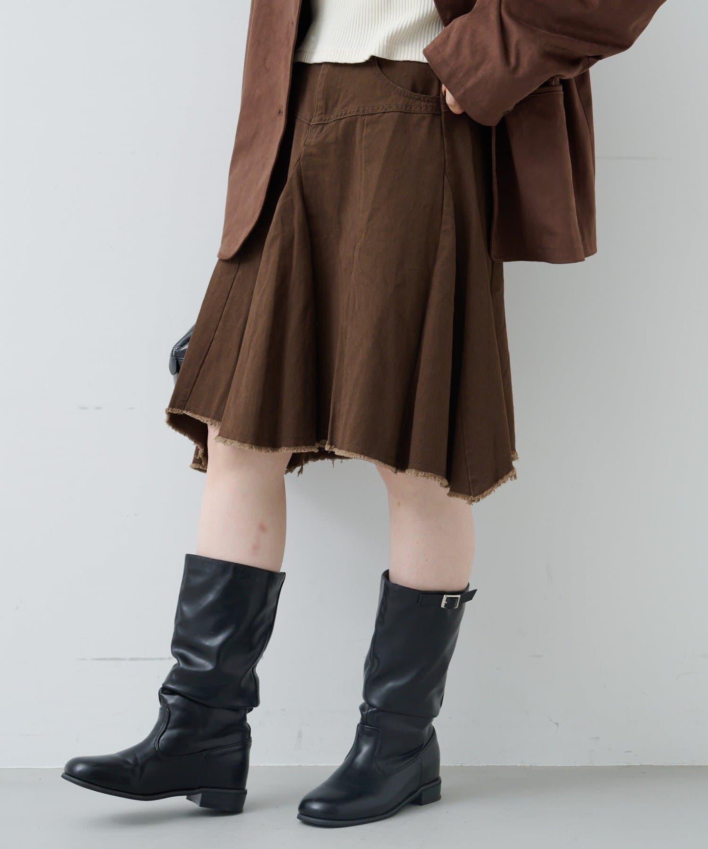 破洞不對稱中長裙