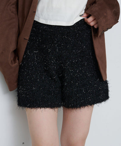 亮絲毛絨針織短褲