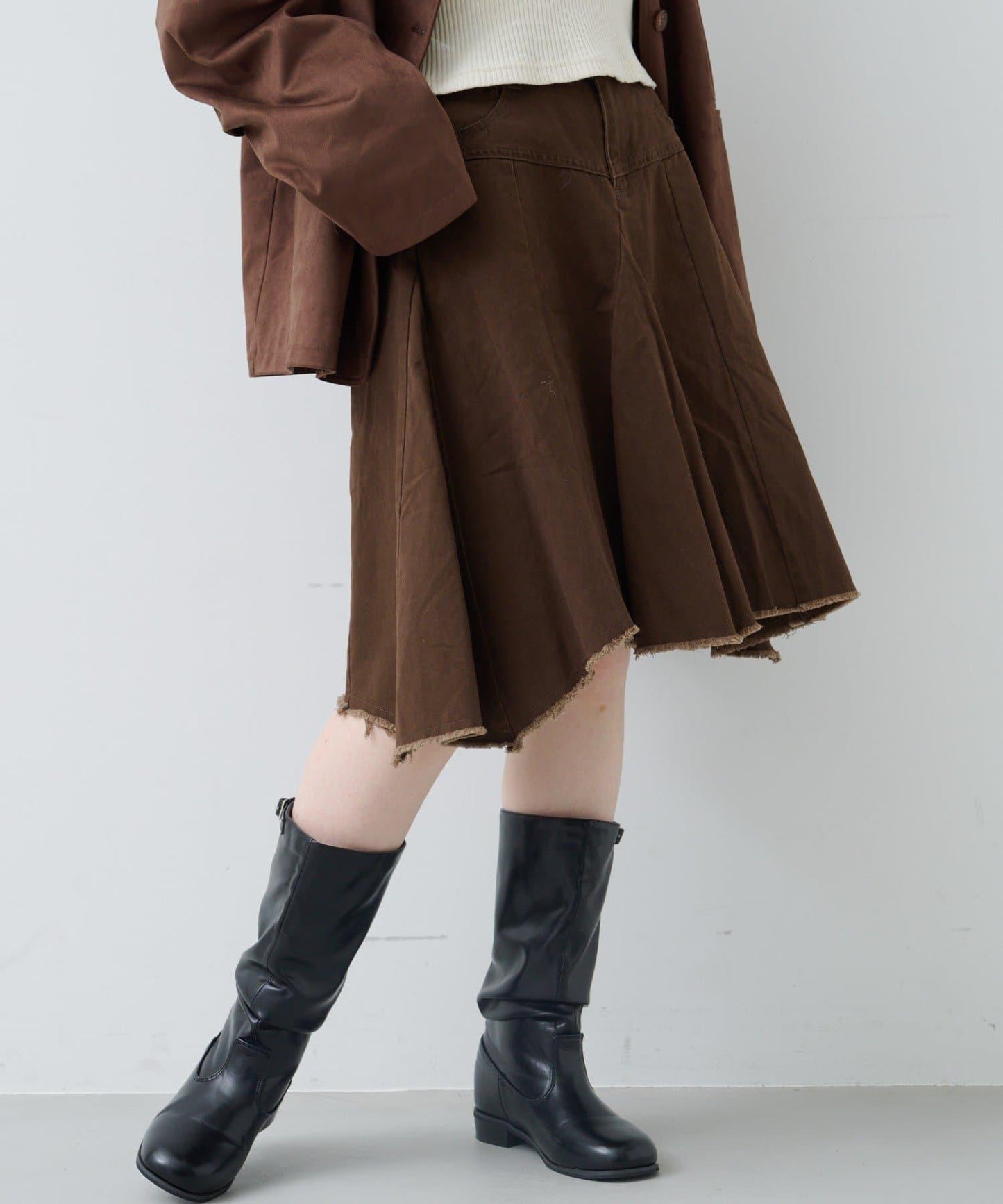 破洞不對稱中長裙