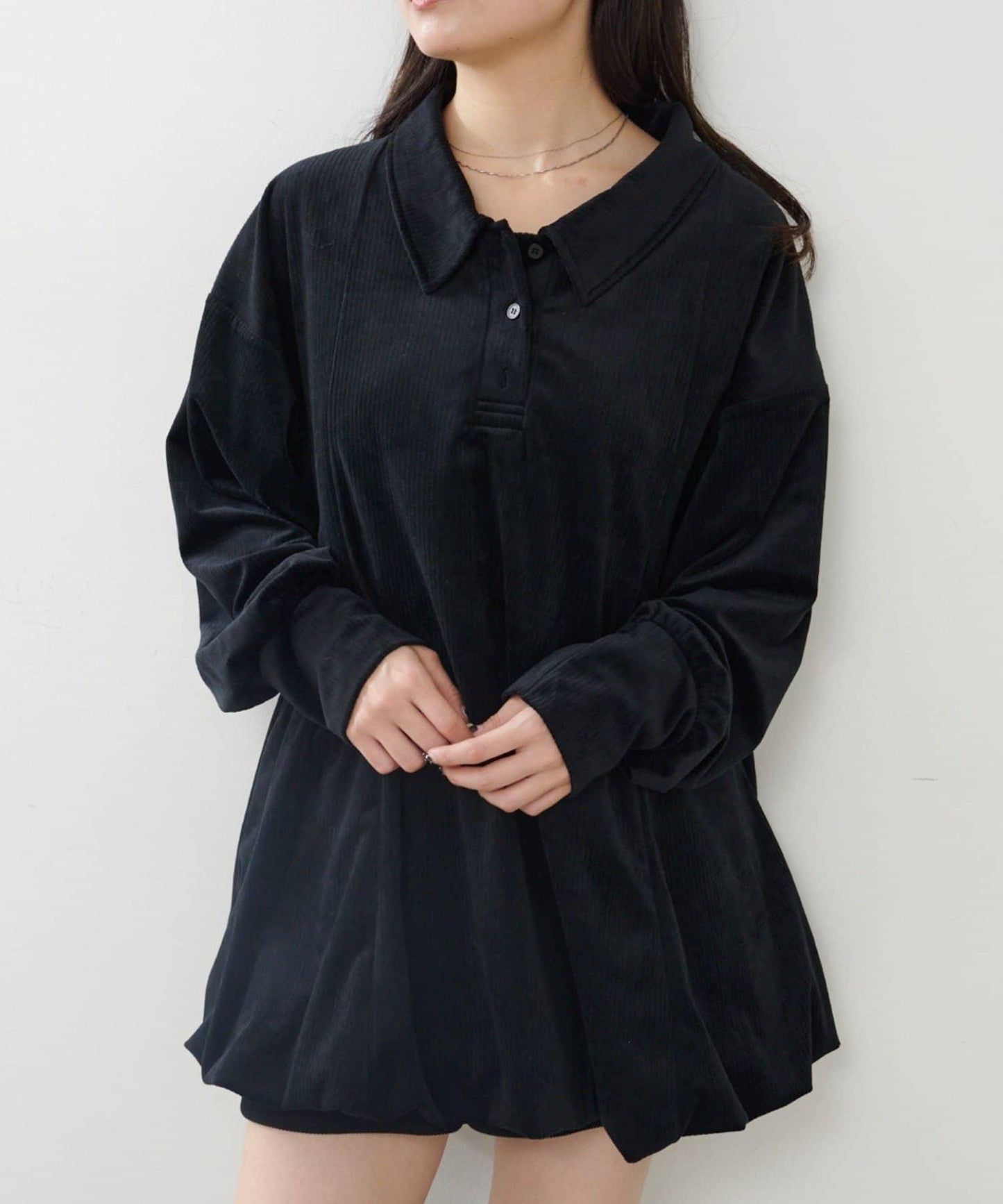 針織天鵝絨泡泡袖迷你連衣裙