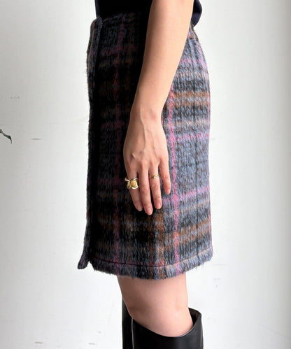 毛絨格紋迷你裙