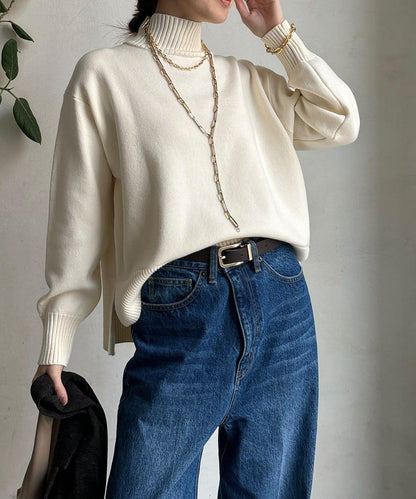 側開叉高領針織衫