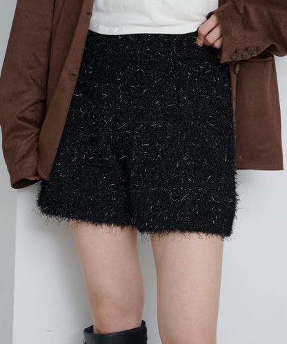 亮絲毛絨針織短褲