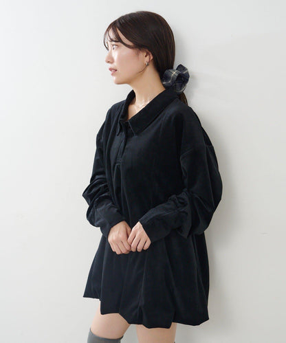 針織天鵝絨泡泡袖迷你連衣裙