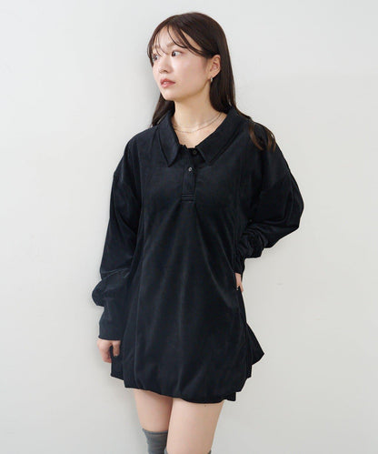 針織天鵝絨泡泡袖迷你連衣裙