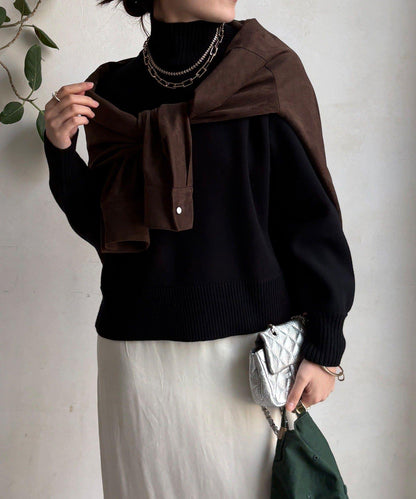 側開叉高領針織衫