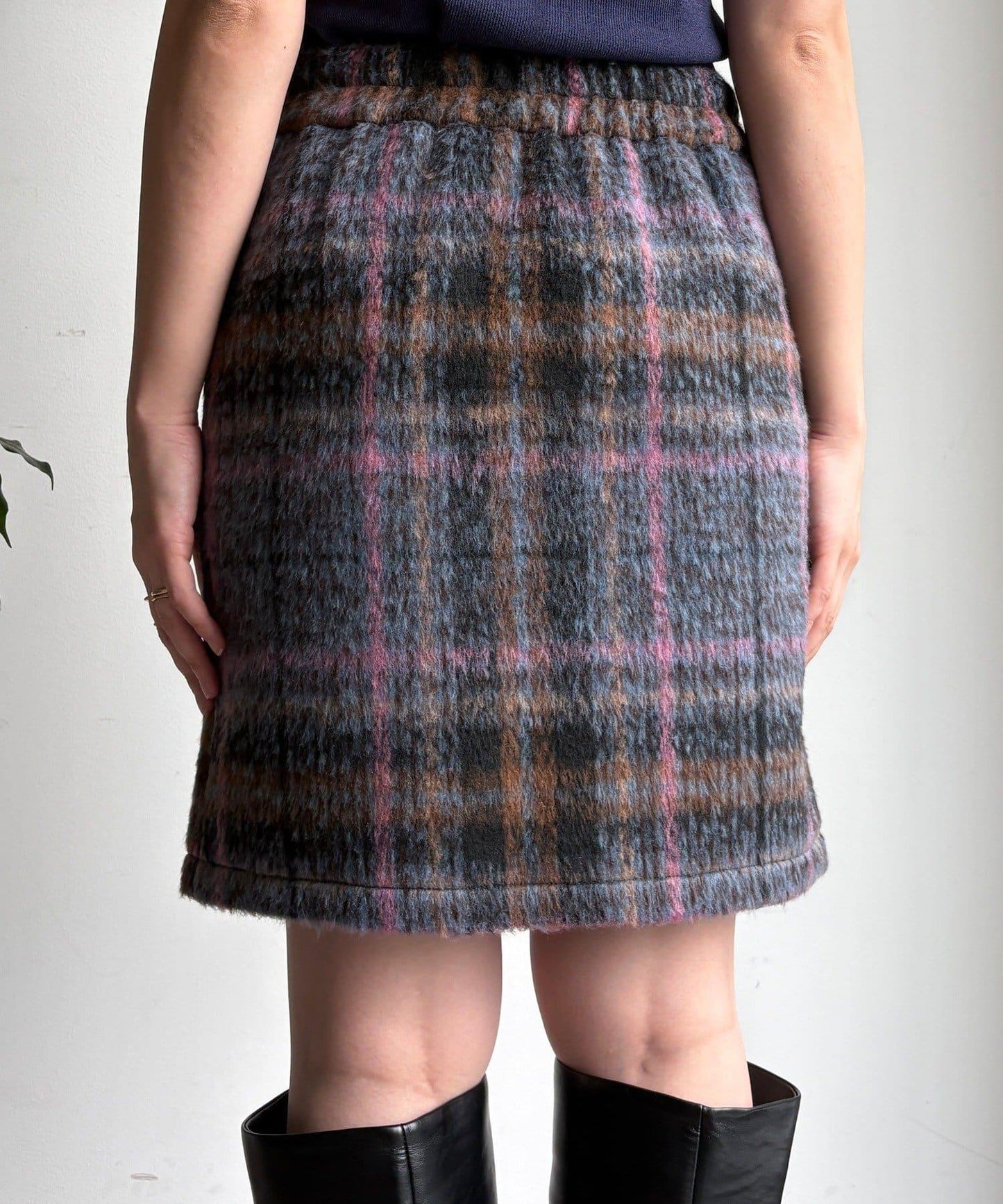 毛絨格紋迷你裙