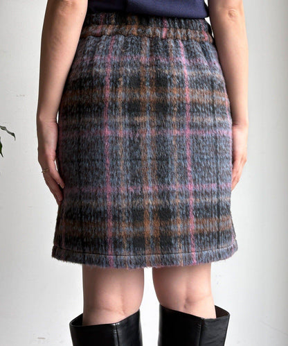 毛絨格紋迷你裙