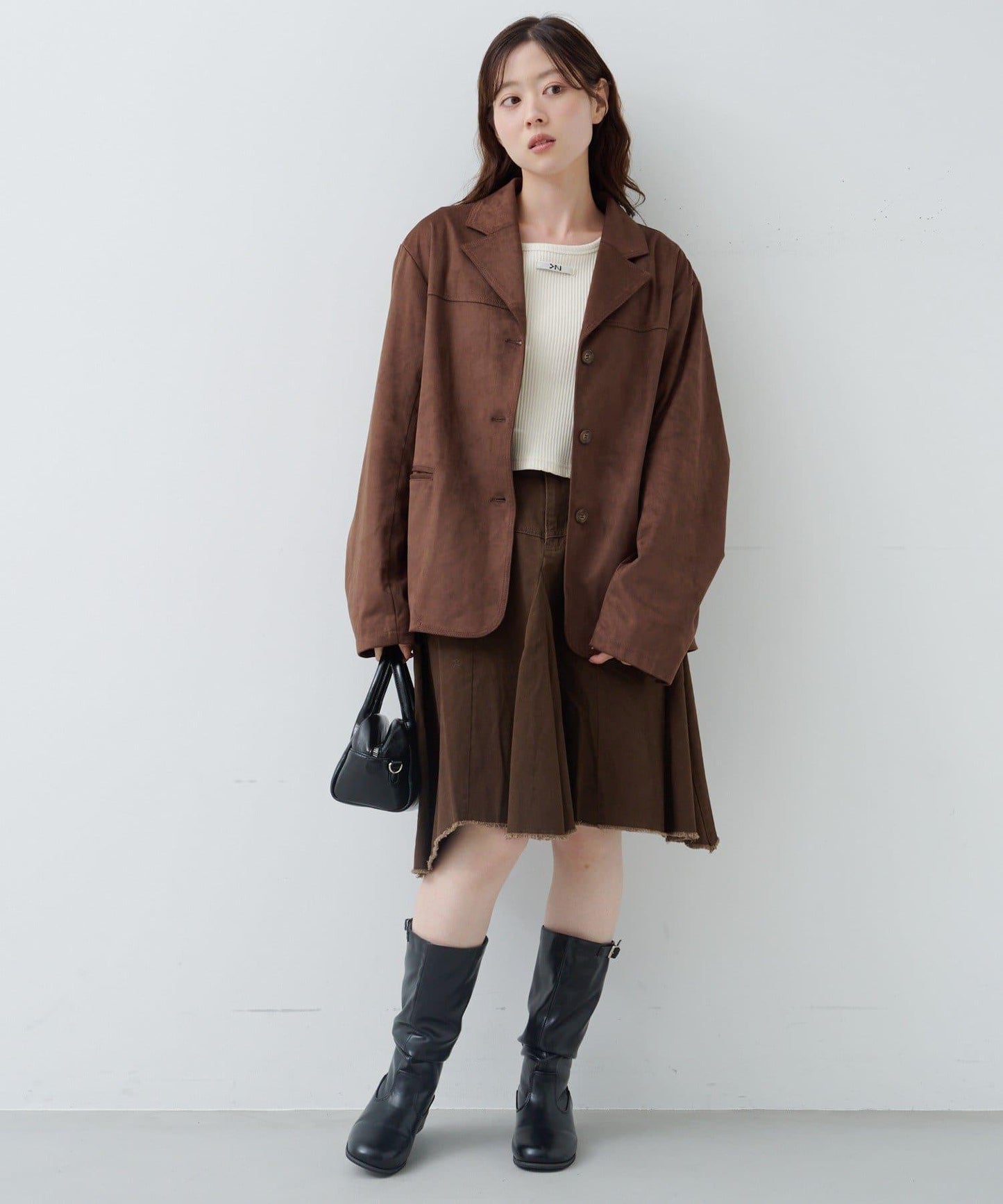 破洞不對稱中長裙