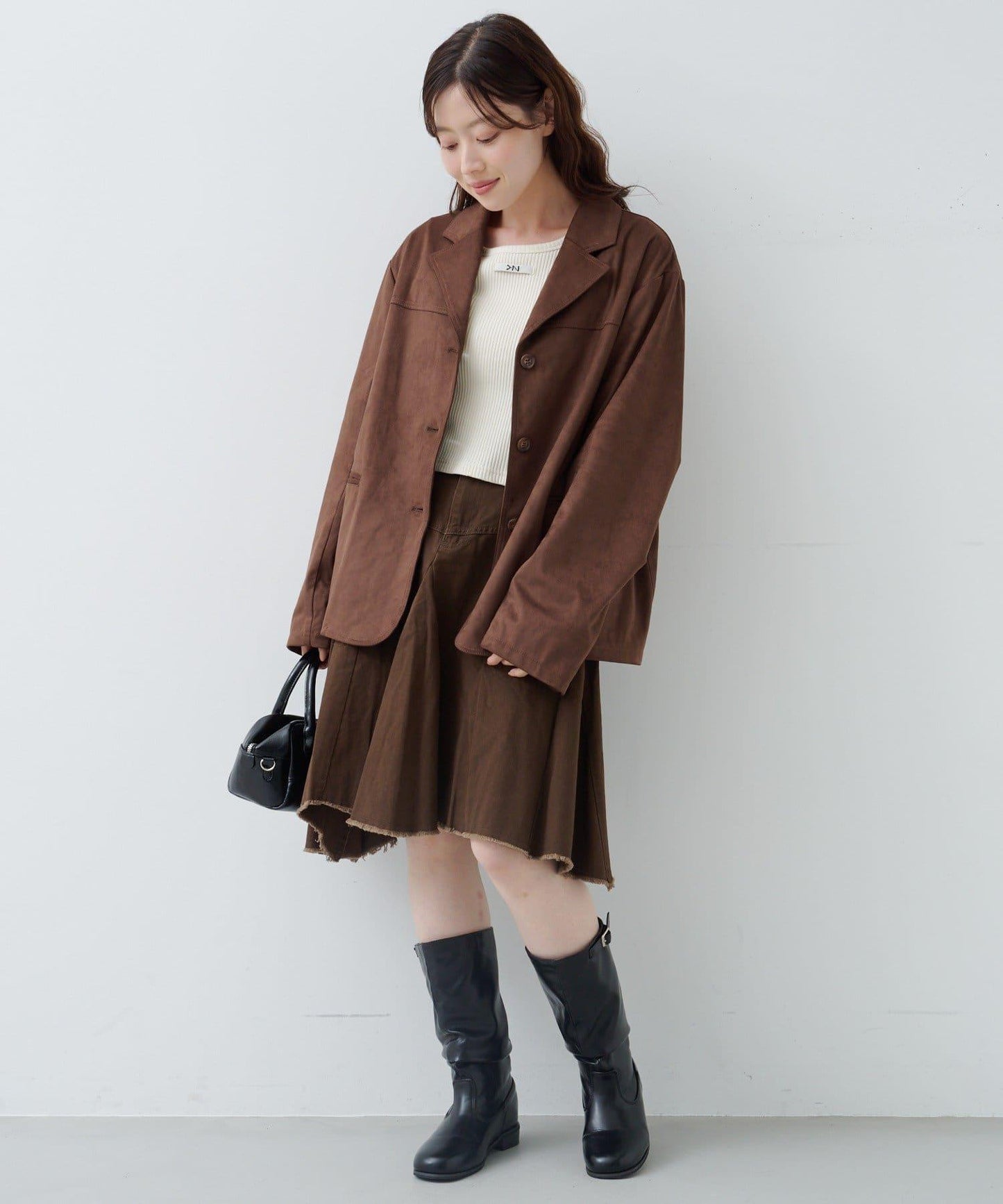 破洞不對稱中長裙