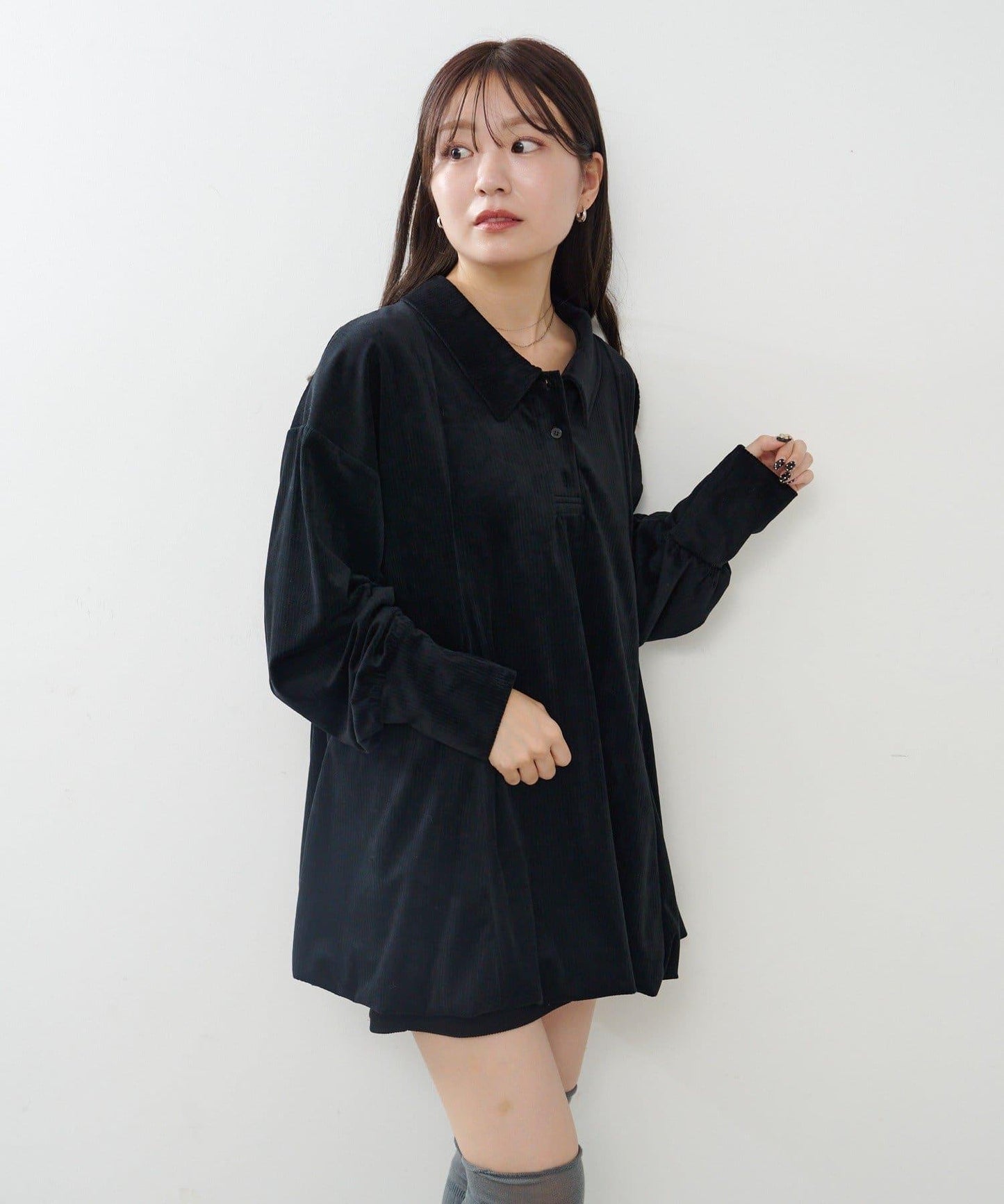 針織天鵝絨泡泡袖迷你連衣裙