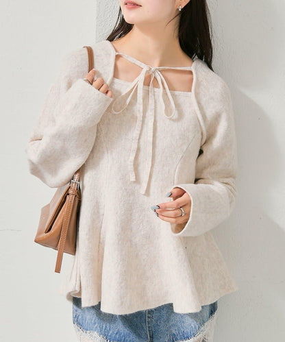 方領荷葉邊針織衫