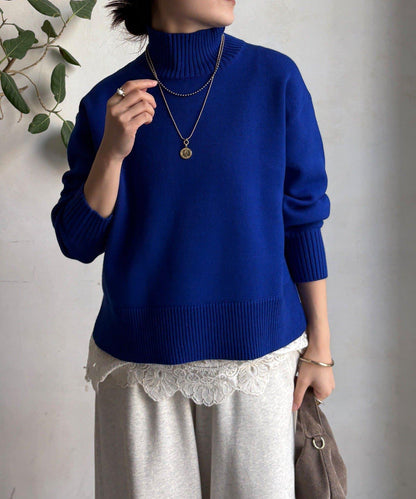 側開叉高領針織衫