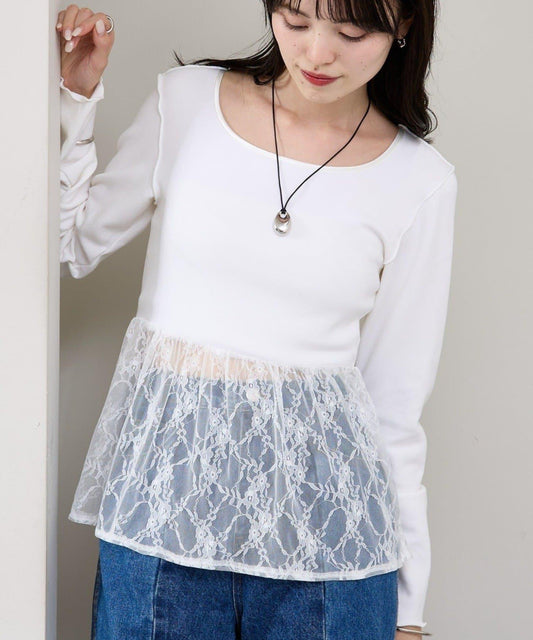 蕾絲拼接長袖T恤