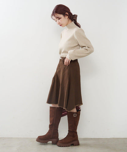 破洞不對稱中長裙