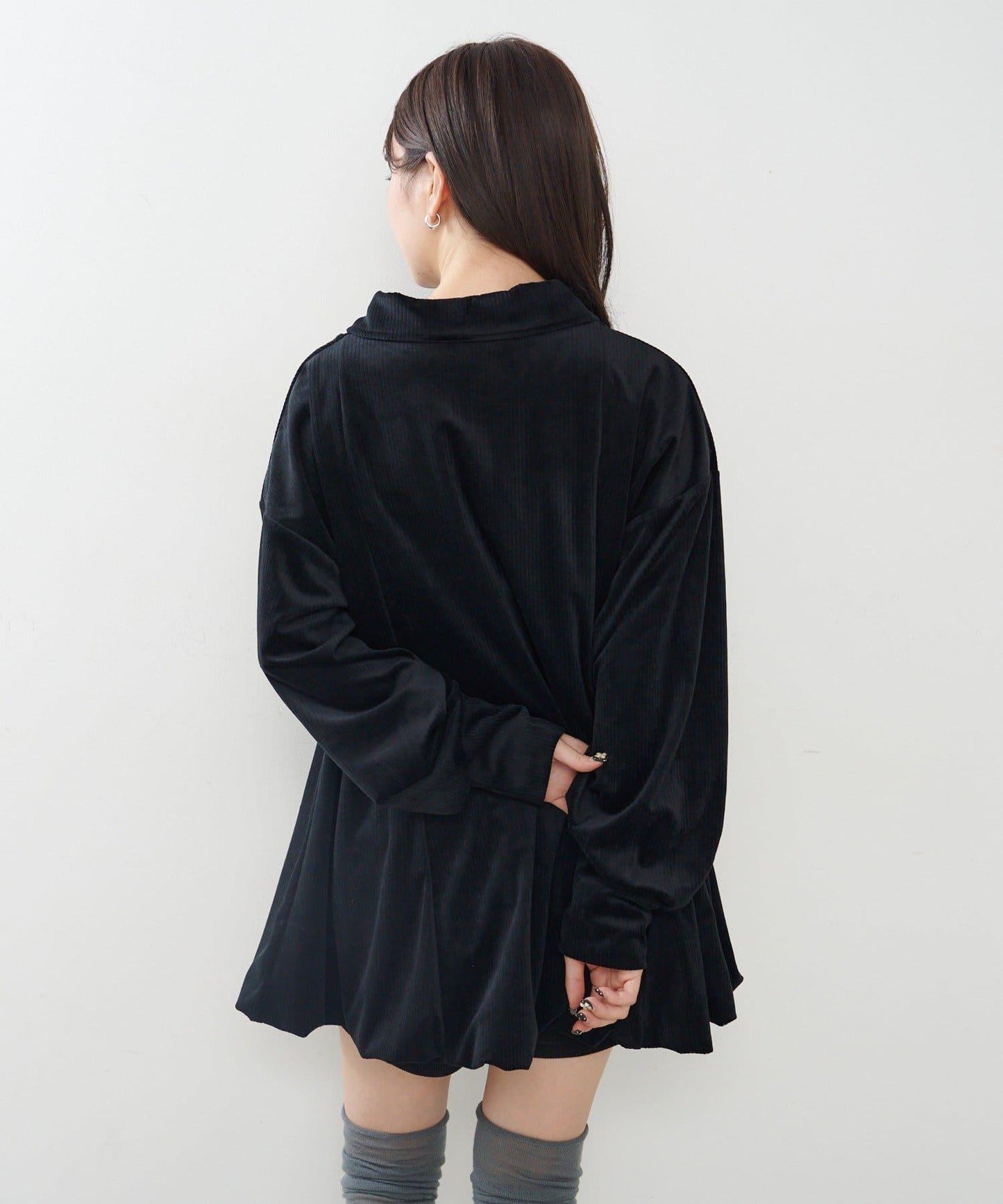 針織天鵝絨泡泡袖迷你連衣裙