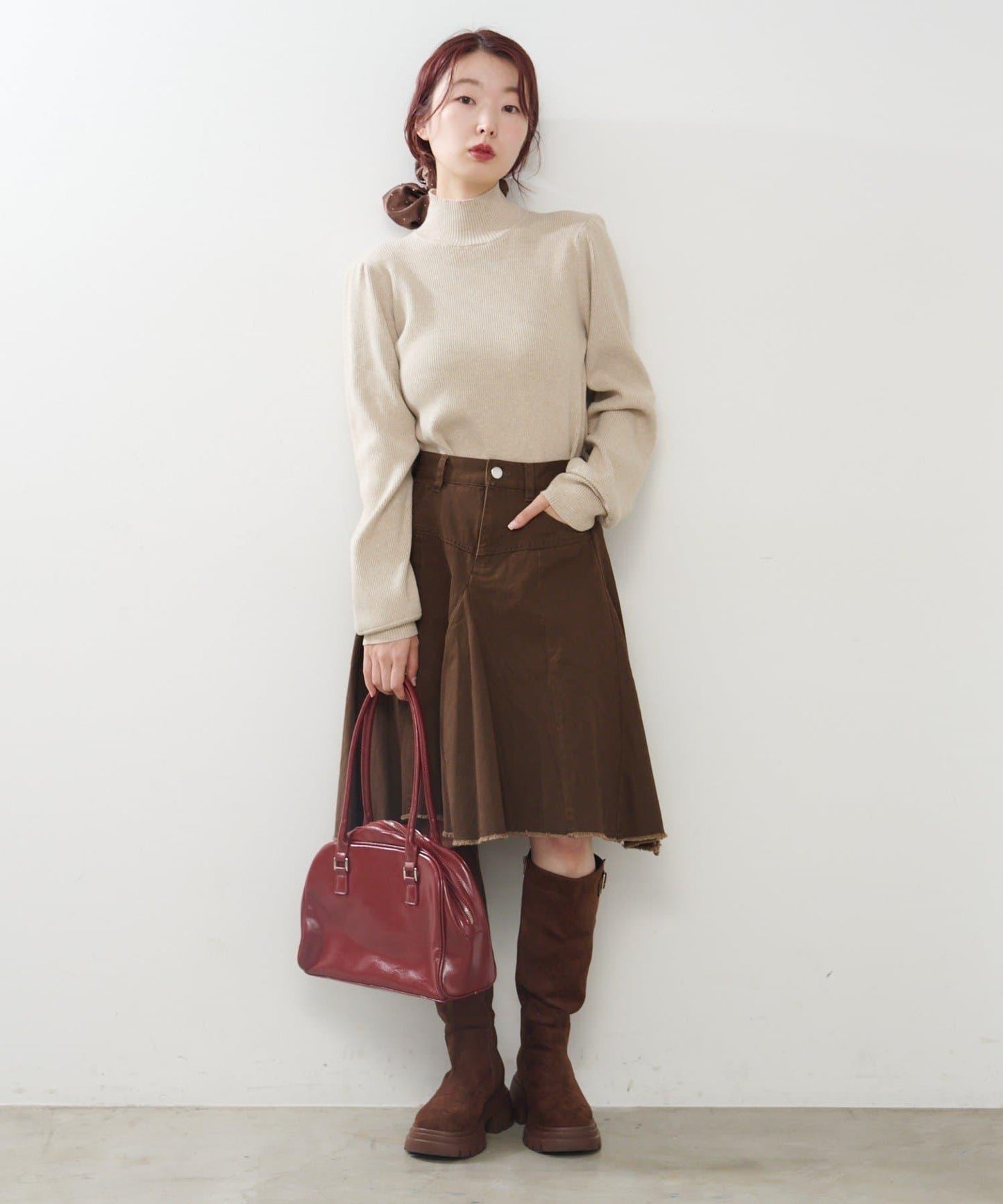 破洞不對稱中長裙