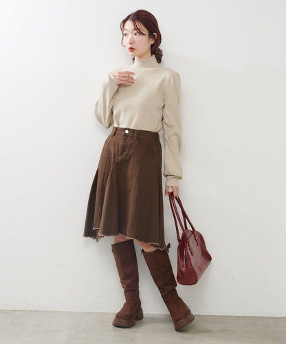 【純色&條紋】高領羅紋針織衫