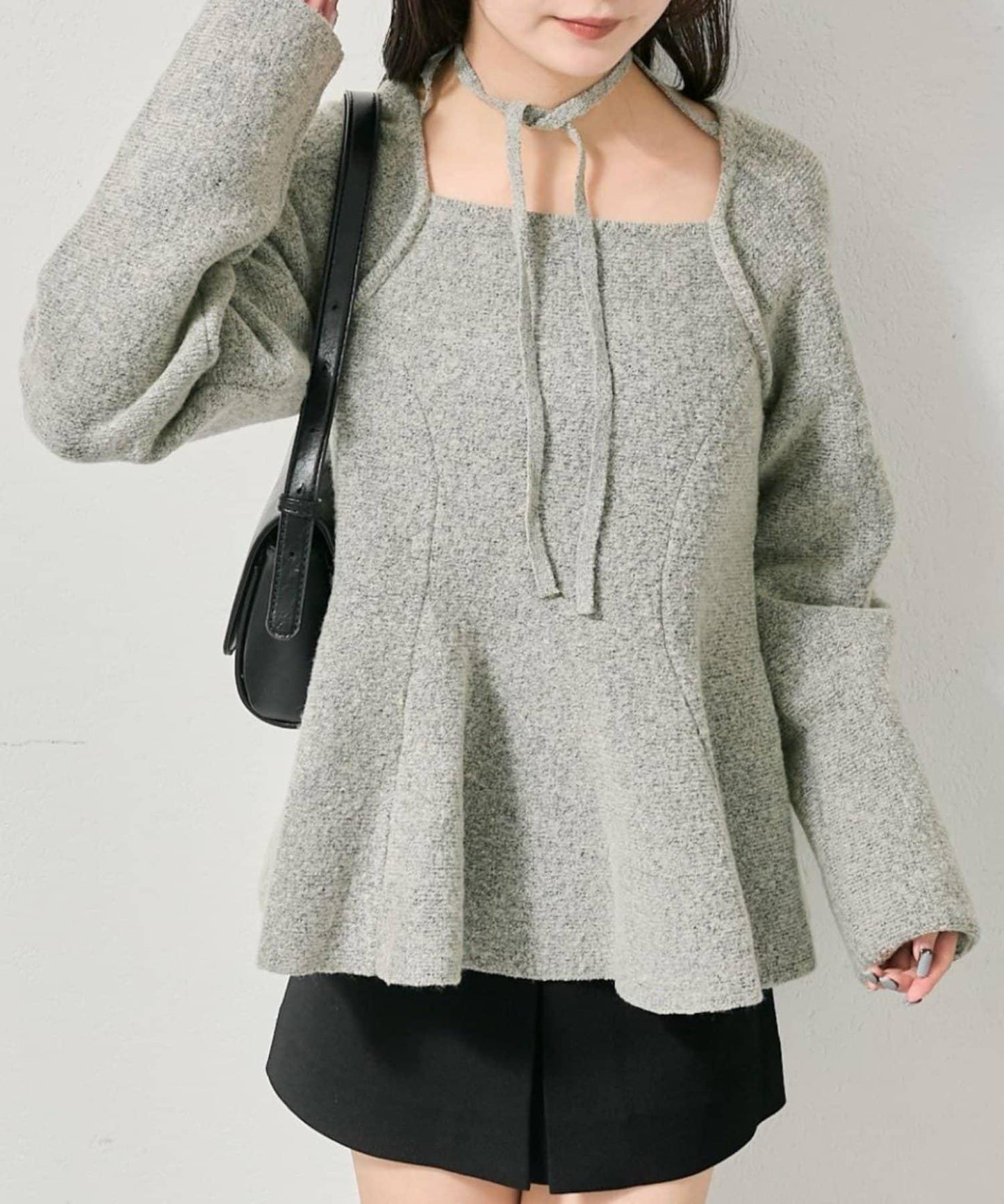 方領荷葉邊針織衫