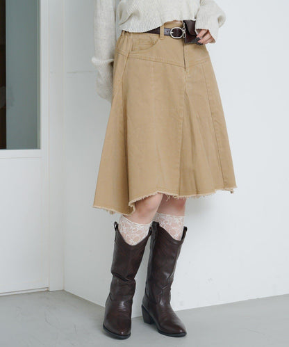 破洞不對稱中長裙