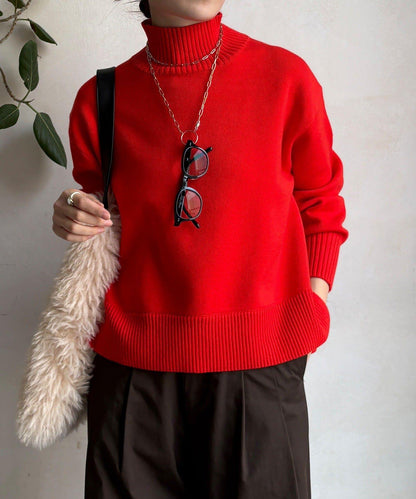 側開叉高領針織衫