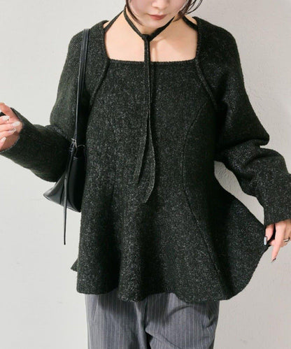 方領荷葉邊針織衫