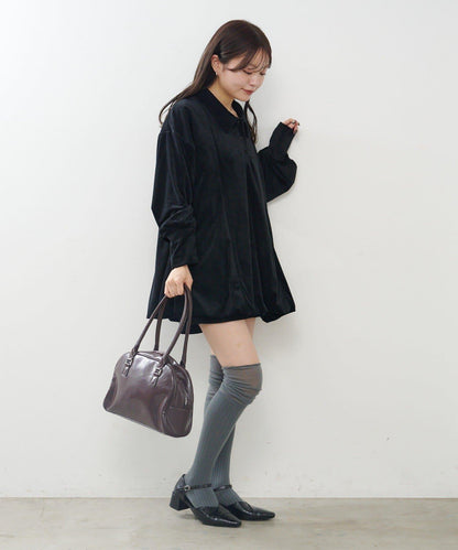 針織天鵝絨泡泡袖迷你連衣裙