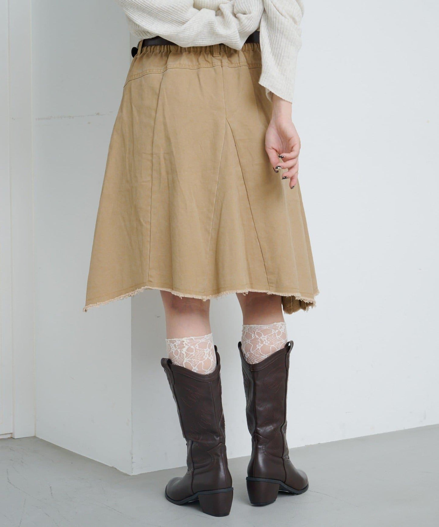 破洞不對稱中長裙