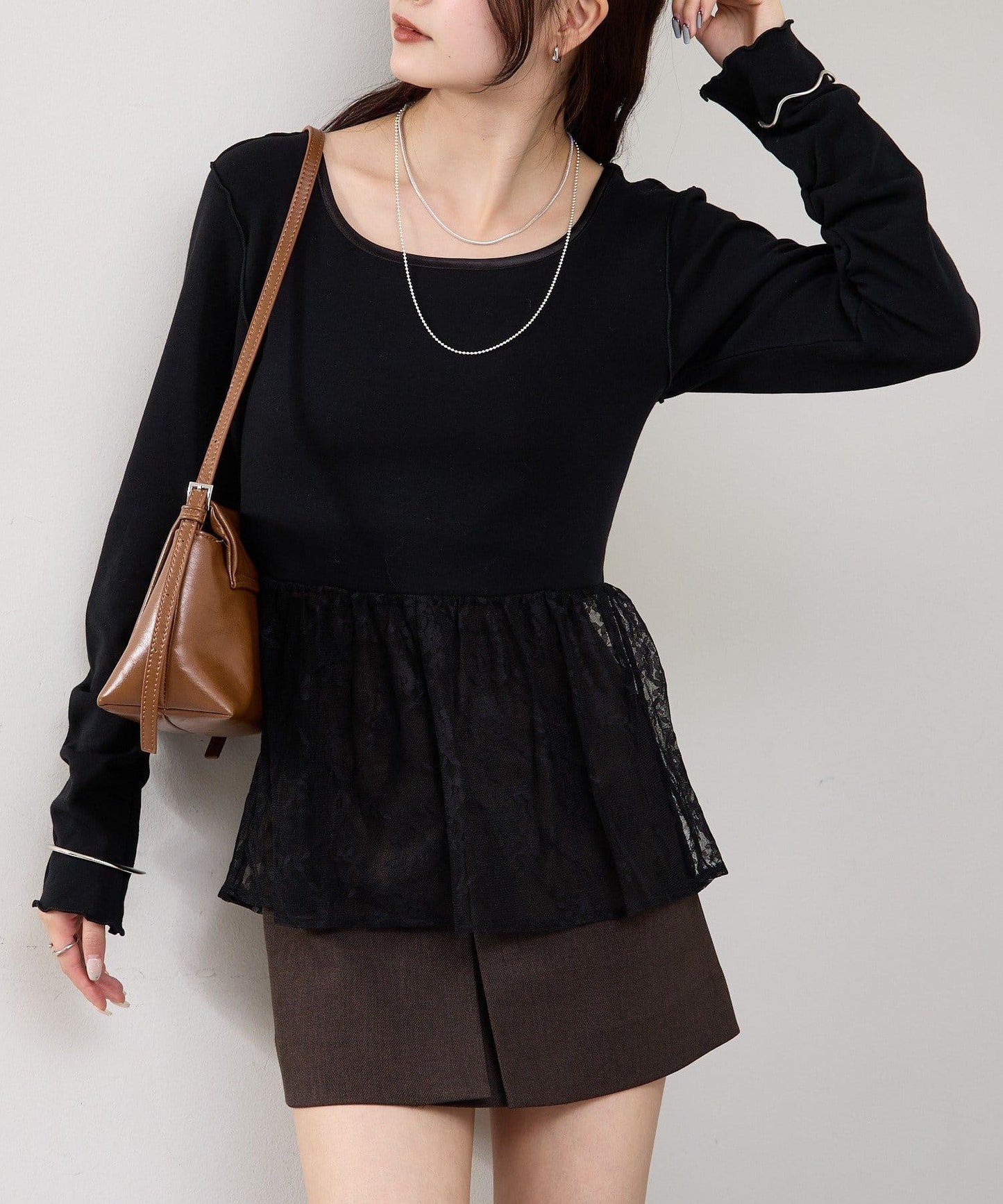 蕾絲拼接長袖T恤