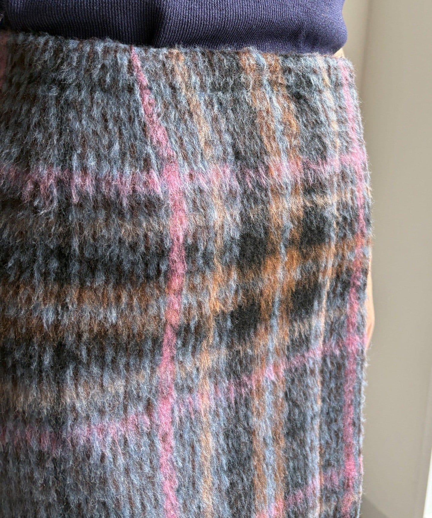 毛絨格紋迷你裙