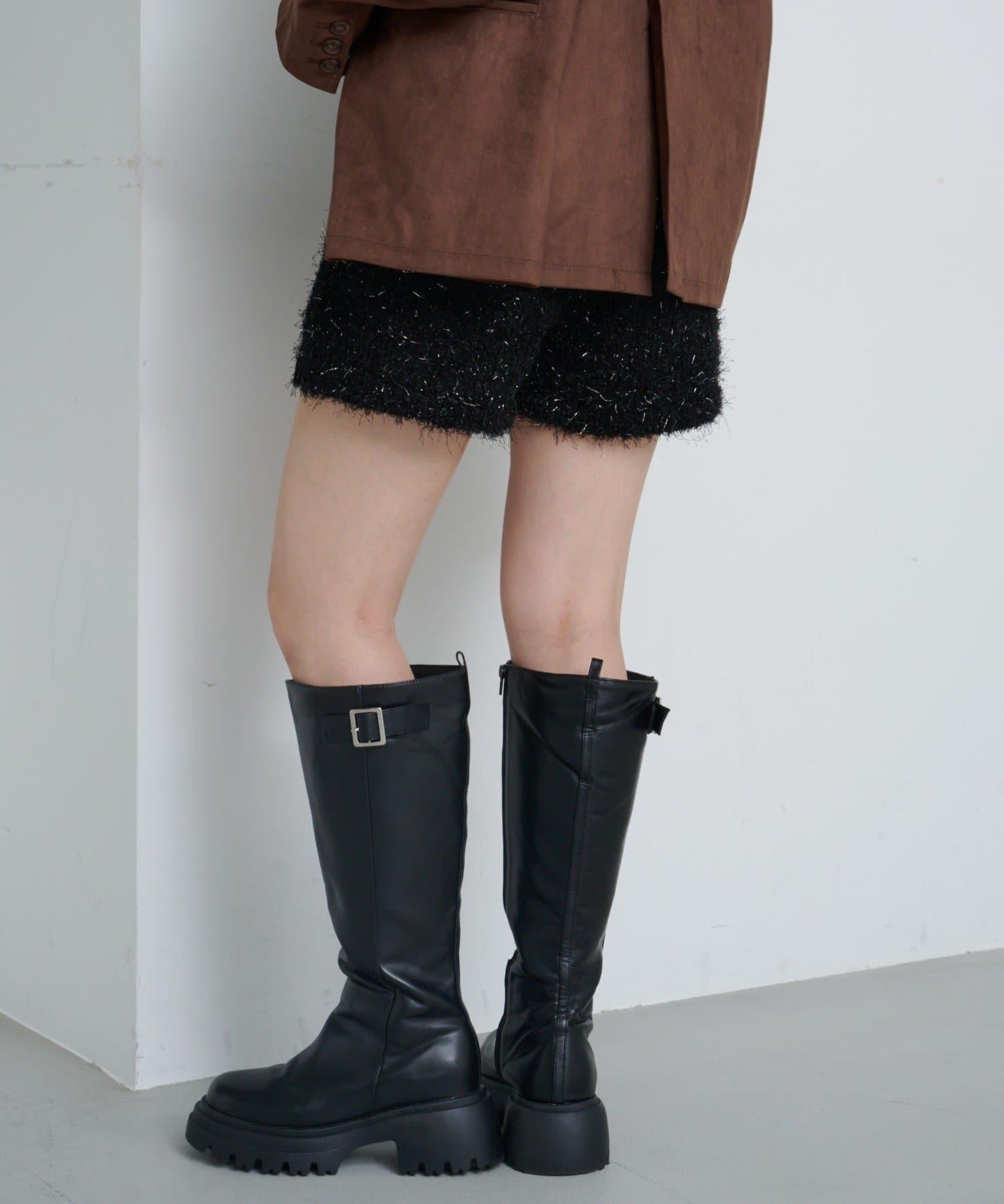 亮絲毛絨針織短褲