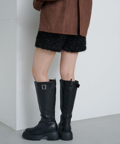 亮絲毛絨針織短褲