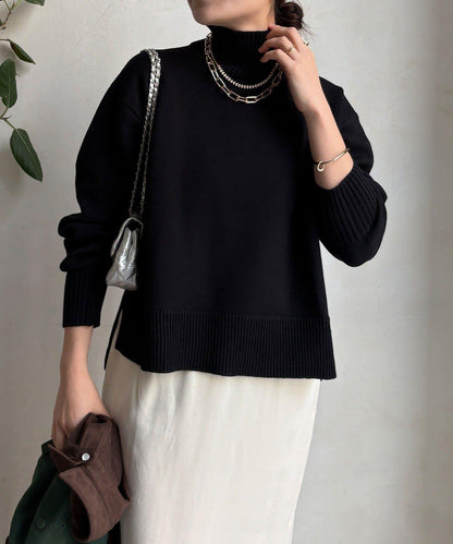 側開叉高領針織衫