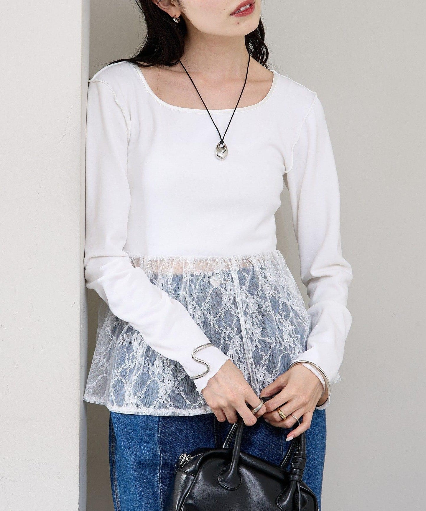 蕾絲拼接長袖T恤